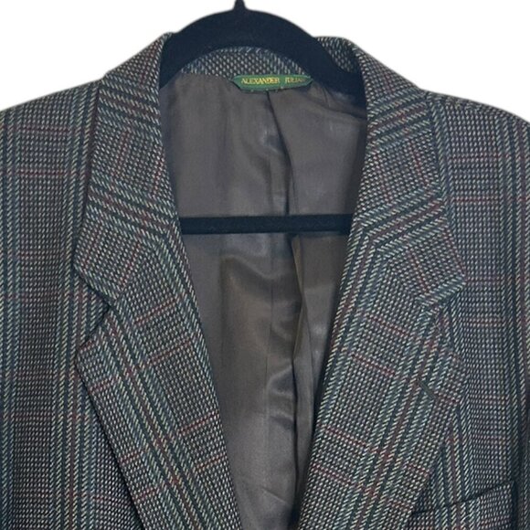 Vtg Alexander Julian Colours Gray Plaid Wool Cashmere Tweed Blazer 46R Classic‎ - Picture 2 of 8